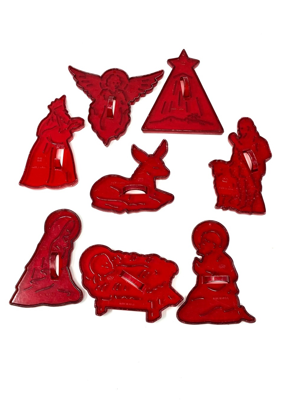 Vtg HRM Nativity Red Plastic Cookie Cutters Mary, Joseph, Baby Set Of 8 MCM